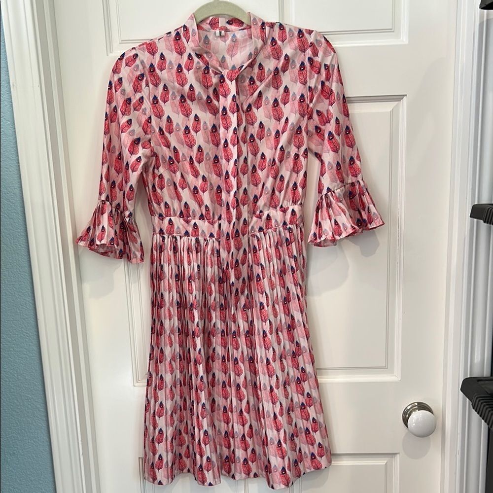 Pink and Red feather Patterned Dress marked medium fits small